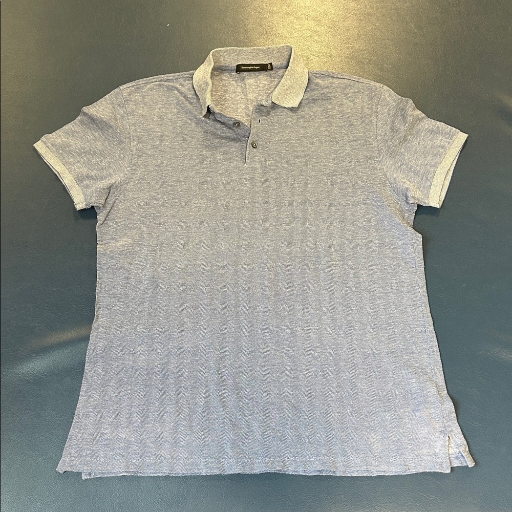 Ermenegildo ZEGNA sz L Blue Textured 3 button polo shirt